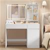 VASAGLE KAILYN Collezione - Toeletta Trucco, Postazione Trucco con LED Regolabile a 3 Colori, Stazione di Ricarica, Cassetti, Portagioie, Largo 110 cm, per Camera da Letto, Bianco Nuvola RDT634WB01