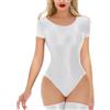 RuiChy Body Lucido per Donne Maniche Corte Sexy Brillo Collo Rotondo Trasparente Tuta Y2K Leotardo Tops Outfit per Uscire Clubwear Festival Rave Abiti da Danza(Bianco/L)