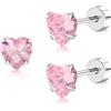 FACOKO Orecchini in Titanio con Zirconi Rosa a Cuore Chiusura Piatta Ipoallergenici - Gioielli Leggeri Regalo per Lei (Cuore rosa CZ-5MM)