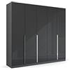 Rauch Möbel Glamour by Quadra Spin Armadio con ante girevoli, grigio metallizzato/grigio lucido, 5 porte, con 3 aste appendiabiti, 3 ripiani, 226 x 210 x 54 cm