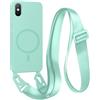 FMPCUON FNPCUON Cover Magnetica con Cordino per iPhone XS Max Compatibile con MagSafe,Ricarica Wireless, Placcatura Disegno Custodia con Collana Laccio Tracolla Regolabile Case.Menta verde