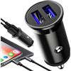 Retoo Accendisigari USB caricabatterie con 2 porte, adattatore per auto 3.1A con luce LED blu, adattatore di ricarica per auto, ricarica rapida, mini caricatore da auto per smartphone, nero