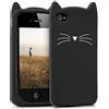 kwmobile Cover compatibile con Apple iPhone 4 / 4S - Custodia Cover in silicone TPU - Copertina protettiva Back Case Backcover - gatto nero/bianco