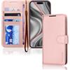 TECHGEAR Custodia a portafoglio in pelle per iPhone 17 Pro Max con blocco RFID, custodia a libro con porta carte, cavalletto, cinturino da polso, chiusura magnetica, pelle PU rosa per iPhone 17 Pro