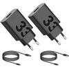 Motorola Chargers - Confezione da 2-33W Turbopower dimensioni-Caricatore rapido/adattatore di alimentazione con 2 cavi USB C da 1m. Solo i prodotti Motorola originali hanno il logo M