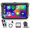 Rimoody 4G+64G 7 Autoradio Android 15 per VW Golf 5 Golf 6 Passat Jetta Caddy EOS T5 Tiguan Touran CC Polo con Carplay Android Auto Wireless FM/RDS/EQ GPS Navi WiFi Bluetooth Telecamera Posteriore