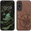 kwmobile Custodia Compatibile con OnePlus Nord 5 Cover - Back Case in Legno con Bumper in Silicone TPU - Bussola Vintage Marrone Scuro