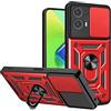 ESTH® Custodia per Motorola Moto G13/Moto G23 con Custodia per Fotocamera Scorrevole e Supporto ad Anello [Cover Paraurti Compatibile con Supporto Magnetico per Auto], Rosso