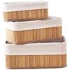Casa Shop Set di 3 cestini portaoggetti in bambù con fodera in tessuto naturale per armadi e scaffali, bagno