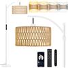 OUTON Lampada da Terra in Rattan, Lampada ad Arco Dimmerabile con App, Telecomando e Comando Touch, 4 Temperature di Colore, 2 Paralumi, Piantana LED da 12W per Soggiorno, Camera, Ufficio, Bianco