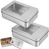 Rairsky 2 Contenitore Tin Argento, 12,5x9x3,5cm scatola latta con coperchio piccola, Rettangolare scatolina metallo piccola, Scatole Portaoggetti con finestra trasparente, Scatole Latta per Chiavi Caramelle