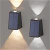 ALLOMN Luci solari per recinzione, 2 pezzi per esterni, lampada da parete LED a energia solare per giardino con luce calda + luce fredda, luci solari LED impermeabili per cortile, terrazza sul tetto