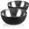 com-four® 2x Ciotola in acciaio, ciotola in acciaio per cucina, insalatiera | fruttiera o ciotola decorativa in acciaio con bordo nero