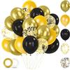 Alaoo Palloncini Compleanno Nero Oro, 60 Pezzi 12 Pollici Nero Confetti Palloncini, per Decorazioni Compleanno, Baby Shower, Decorazioni Battesimo Bimbo e Bimba, Matrimonio