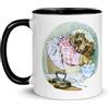 Chatcripant Tazza di pietra coniglio Bétrix Potter Madame Piquedru Blanchiseuse Petitgris Scoiattolo nocciola tazza tè caffè bambino illustrazione disegno Pasqua regalo fantasia natura animali signora