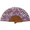 Tusitala Barcelona Ventaglio Spagnolo Bolillo Malva - Legno e cotone - 23 cm - Custodia in yute natural - Accessorio Moda - Fatto a Mano in Spagna - Eventi e Regali - Collezione Tradizione