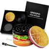 Spespo Grinder, Trita Erbe Metallo 63mm - Macinatore Spezie a 4 Strati con Stampa 3D Cibi Realistici | Include Raschietto & Spazzola | Confezione Regalo Nera (Hamburger)