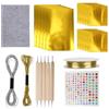 Penitue Set Lavori Artigianali Lamina d'Oro, Include 15 FogliLamina d'Oro 2 Fili Ricamo 1 Tessuto Non Tessuto 5 Penne Incisione 1 Adesivo Diamante 1 Rotolo Filo Rame Adatto per Incisione Goffratura