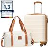 COOLIFE Ryanair Valigia Bagaglio a mano,Valigie,Trolley,Valigia da cabina 55×35×20,Chiusura a combinazione laterale con TSA (Bianco/Marrone, 55×35×20) (Bianco/Marrone, 55×40×20 -Set 2pzs)