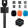 CaTeFo Adattatore palmare per microfono DJI e mini rode, supporto per microfono per intervista, con vite da 1/4, schiuma e bandiera per microfono per Vlog