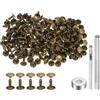 QUARKZMAN 200 Set Rivetti in Pelle 9mm x 10mm Elementi Fissaggio Borchie Rivetto a Doppio Cappuccio Metallo 3Pz Montaggio Chicago per Borse Scarpe Pelle Riparazioni, Bronzo