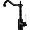BOOXELY Rubinetto da bagno nero rétro, rubinetto alto per lavabo da bagno/cucina, miscelatore monocomando, altezza 280 mm (nero opaco, ottone)