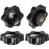 QUARKZMAN 4pz Pomelli a Stella con Filettatura Femmina M6, Testa da 38mm, Plastica con Foro Passante, Vite in Ottone, Manopole a Compressione Filettate, Nero