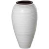 DRW Vaso da pavimento rotondo in ceramica bianco beige lucido e bocca in marrone scuro 60x40x40 cm