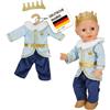 Heless 2685 - Vestito per Bambole Principe Luka in Blu e Oro, con Corona e Colletto in Peluche, per Bambole di Dimensioni 35-45 cm