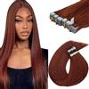 WuvuSnm Tape In Extension adesive in capelli veri, lisci, invisibili, colore #33 castano rossastro, 35,56 cm, 10 pezzi/40 g, extension in capelli veri da donna, odore minimo, caduta minima