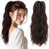 Silk-co Coda Capelli Extension Finta di Cavallo Ricci Mossi con Pinza Clip Ponytail 45cm 100g Castano Ramato Scuro