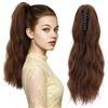 Silk-co Coda Capelli Extension Finta di Cavallo Ricci Mossi con Pinza Clip Ponytail 45cm 100g Castano Ramato Chiaro