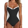 Yutdeng Costume da Bagno Intero Donna Costumi Interi con Controllo della Pancia Scollo a V Bikini Push Up Imbottito Reggiseno Blocco di Colore Swimwear Elegante Regolabile Beachwear,Blu-Verde,L