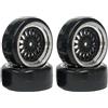 KINGCOO 4 x 63 mm RC Drift Car Ruote in plastica e pneumatici,Placcato Raggi Ruote Cerchi e Pneumatici Duri per 1/10 RC on Road Racing Car Drive Veicoli Pezzo (nero argento)