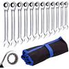 Qnkaa Ratchet Spanner Set Combination Wrench 12 Piece Metric Sizes from 8mm to 19mm with Roll Bag, Perfect for Home, Bike, Car Repairs