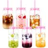 Yisituo Bicchieri di plastica da 500 ml con coperchio e cannucce, riutilizzabili, senza BPA, per frullati, bevande calde/fredde, cola, succhi di frutta, soda, confezione da 6 (6, rosa chiaro)