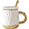 Huiyiwert Tazza da caffè in porcellana da 450 ml, grande tazza da caffè con coperchio e cucchiaio, tazza da ufficio, tazza di cacao con manico, regalo di compleanno, per uomini, donne, amici (oro)