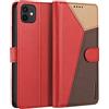 ELESNOW Cover iPhone 12 mini - 5.4, Custodia in Pelle Magnetica Libro Flip Caso portafoglio per Apple iPhone 12 mini (Rosso)