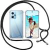 ISOI Cover con Cordino per Xiaomi Redmi Note 12 5G, Custodia Trasparente con Collana Tracolla Laccio Collo Ultra Sottile Morbido TPU Silicone Antiurto AntiGraffio Case, Nero