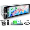 Rimoody Wireless Carplay Autoradio 1 Din con Carplay Android Auto 6.9 Pollici Touchscreen Autoradio con Mirror Link Bluetooth FM Radio USB/AUX/DVR/EQ/Type C Comandi al Volante Telecamera Posteriore