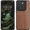 kwmobile Custodia Compatibile con Motorola Edge 60 Fusion Cover - Protezione in Legno per Smartphone - Back Case con Bumper in Silicone TPU - Marrone Scuro