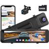 Hikity Specchietto Retrovisore Smart 10,8, Dash Cam Auto 4K con Telecamera Posteriore 1080P, WiFi, GPS, USB-C, Scheda 64GB Inclusa, Visione Notturna, Monitoraggio Parcheggio