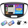 CAMECHO Android 15, 6G+128G 8Core CAMECHO Autoradio Navi per Hyundai i10 2007-2013 con Carplay Android Auto Mirror Link, Schermo Auto 9 Pollici con GPS WiFi Bluetooth FM/RDS Radio SWC + AHD Retrocamera&MIC