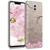 kwmobile Custodia Compatibile con Huawei Mate 20 Lite - Cover Silicone TPU - Protezione Back Case - Pioggia di petali rosa/marrone scuro/trasparente
