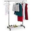 Relaxdays Stand Appendiabiti su Ruote, con Asta e Ripiano, Regolabile in Altezza 95-165 cm, Larghezza 94-160 cm, Argento