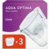 Aqua Optima Liscia Caraffa Filtro Acqua e Cartucce Filtro Acqua 3 x 30 Giorni Evolve+, Capacità 2,5 Litri, per Riduzione di Microplastiche, Cloro, Calcare e Impurità, Bianco