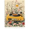 Dazzlewall Quadro Giradischi Boho, Poster con Giradischi Giallo Vintage e Campo Fiorale Colorato per Stanza della Musica Soggiorno Camera da Letto 30×40 cm Senza Cornice