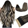 DOORES Extension Capelli Veri Biadesivo, Nero Naturale a Biondo Chiaro 50cm 20 pollice 50g 20pcs, Capelli Lisci Umano Extension Bioadesive Marrone