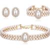 Clearine Set di gioielli da donna in stile anni 1920, vintage, multistrato, con collana, bracciale e orecchini in cristallo con perle artificiali, per cosplay, accessori da festa, Groß, Perla