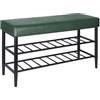 Relaxdays Pouf Porta Scarpe Relaxdays, Seduta Imbottita in Similpelle, 2 Ripiani per 6 Paia, scaffale HLP 50x80x30 cm, Verde